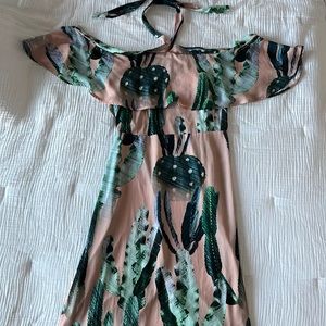 Maxi Length off the shoulder cactus print dress